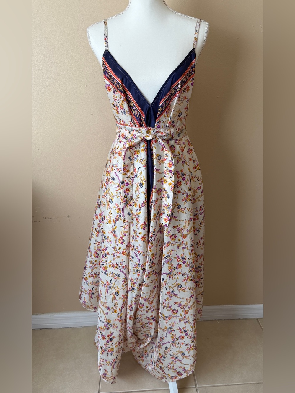 Advance Silk Romper Dress Jumper Baggy One Size Floral Maxi Walk-Through Boho